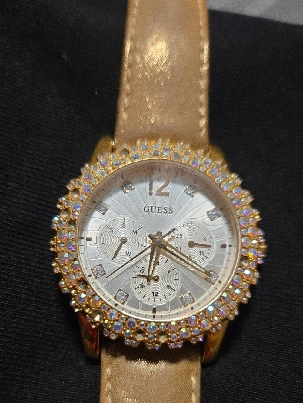 Guess Gold Crystal-Trim Women’s Watch with Champagne Dial
